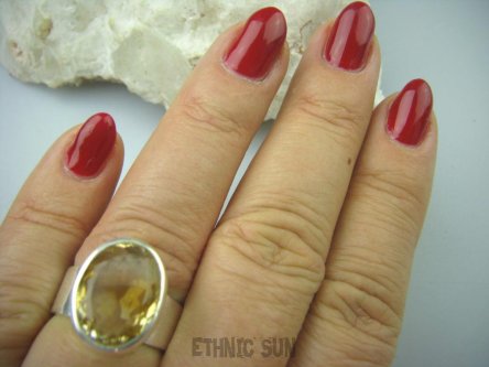 bpee2873 SŁONECZNY KLEJNOT !!! Piękny Pierścień Pierścionek Słoneczny CYTRYN niezwykły szlif OKAZ Cytryn - kamień antycukrzycowy r.17 Srebro 925 #