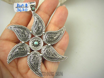 bwe3630 Egzotyczna Gwiazda czy rajski ptak ? Duży 8.5 cm, 24G  Piękny Wisior naturalny TURKUS Turkusy Srebro 925 #