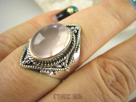 bpe6556 Delikatny Pierścień z różowym kwarcem KWARC RÓŻOWY - czakra Serca r.17 Srebro 925