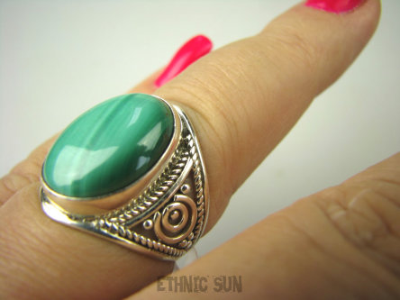 bpe6840 Biżuteria Egzotyczna !!! Delikatny Pierścień MALACHIT - pobudza kreatywność r.17 ażurowa obrączka Srebro 925 #
