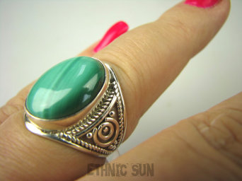 bpe6840 Biżuteria Egzotyczna !!! Delikatny Pierścień MALACHIT - pobudza kreatywność r.17 ażurowa obrączka Srebro 925 #