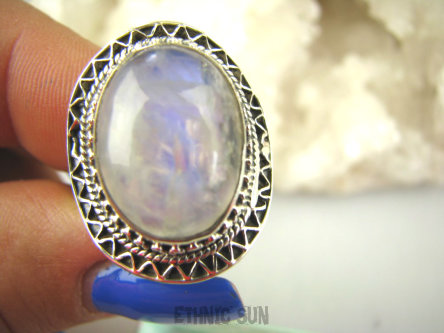 bpe6988 Niebiesko Chabrowa Egzotyczna piękność Pierścień Kamień Księżycowy r.21/ r.22 Srebro 925 #