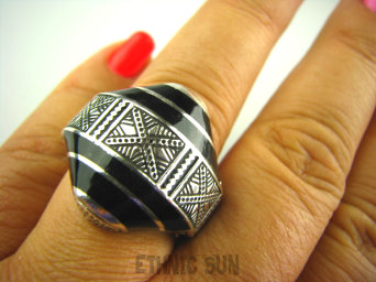 bpe3269 Wooow MAROKAŃSKI Zabójczo Piękny PIERŚCIEŃ SYGNET Emalia Jubilerska r.22 Srebro 925 BOSKIE WZORNICTWO #