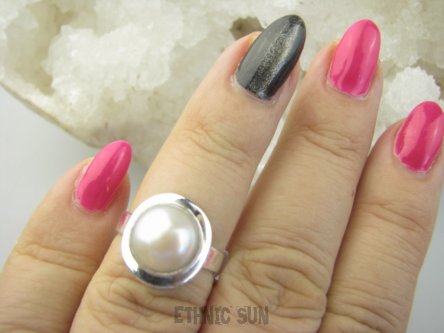 bpee4408 Delikatny Pierścień Pierścionek prawdziwa hodowlana Biały PERŁA r.13 lśniące Srebro 925