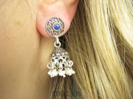 bkee1149 Unikatowe Wzory ORIENTALNE KSIĘŻNICZKI Przepiekne Kolczyki na sztyft Lapis Lazuli Macica Perłowa Srebro 925