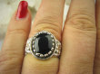 bpee3511 Przepiękny ZDOBIONY ażurowy Delikatny Pierścień Obrączka szlifowany Czarny ONYKS r.17 Srebro 925 # - 3