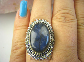 bpe8444  Orientalny Pierścień Granatowy Labradoryt Spektrolit - kamień Zorzy Polarnej r.16 Srebro 925 #