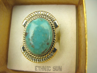bpe8526 Niezwykły OKAZ Pierścień Pierścionek naturalny TURKUS ARIZONA Turkusy r.16 egzotyczne Srebro 925 #