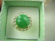 bpee3580 Cudowny LUX Wysoki Pierścień szlifowany zielony Jadeit r.16 lśniące Srebro 925 # - 8