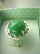 bpee3580 Cudowny LUX Wysoki Pierścień szlifowany zielony Jadeit r.16 lśniące Srebro 925 # - 9
