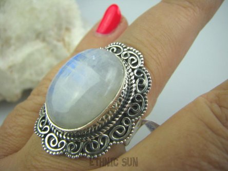 bpe5321 Egzotyczna Piękność - Cudowny Pierścień KAMIEŃ KSIĘŻYCOWY r.16 Srebro 925 #