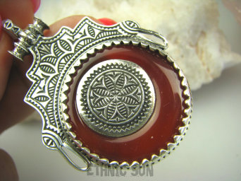 bwe2214 Niesamowity Egzotyczny - Wisior czerwony ONYKS Maroko, Marokańskie Wzornictwo Srebro 925 #