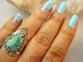 bpe9203 Biżuteria Egzotyczna PIERŚCIEŃ Pierścionek z naturalnym Turkusem Turkus - opiekun ciała i duszy Turkusy r.19 Srebro 925 #