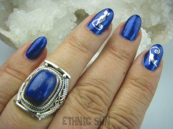 bpe5157 Orientalny Pierścień granatowy Lapis Lazuli - strażnik prawdy i mądrości r.15/r.16 Srebro 925 #