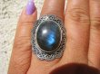 bpe4920 Srebrzysty z niebieskim połyskiem   Pierścień LABRADORYT Spektrolit kamień Zorzy Polarnej w morskich falach r.17 SREBRO 925 # - 9