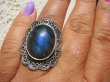 bpe4920 Srebrzysty z niebieskim połyskiem   Pierścień LABRADORYT Spektrolit kamień Zorzy Polarnej w morskich falach r.17 SREBRO 925 # - 3