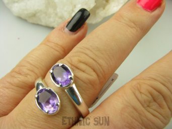 bpee3960 Finezyjny Lśniący Delikatny Pierścień rozmiar REGULOWANY r.16, r.17,r.18, r.19, r.20 Pierścionek Fioletowy Ametyst - kamień mądrośći SREBRO 925 #
