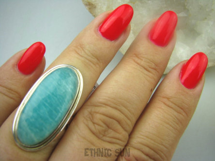 bpe6064 LAZUROWY AMAZONIT Klasyczny Pierścień Turkusowy Amazonit - Kamień Marzeń i realizacji r.14 lśniące Srebro 925 #