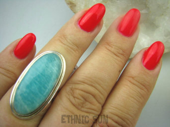 bpe6064 LAZUROWY AMAZONIT Klasyczny Pierścień Turkusowy Amazonit - Kamień Marzeń i realizacji r.14 lśniące Srebro 925 #