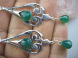 bkee771 NOWA KOLEKCJA !!!  Długie 7 cm Orientalne lekkie CUDOWNE  Kolczyki Zielony Onyks - SERCE, EGZEMY, PAMIĘĆ Srebro 925 - 10