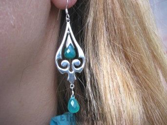 bkee771 NOWA KOLEKCJA !!!  Długie 7 cm Orientalne lekkie CUDOWNE  Kolczyki Zielony Onyks - SERCE, EGZEMY, PAMIĘĆ Srebro 925