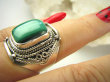 bpe9001 MALACHIT W ORIENTALNEJ OPRAWIE -  Pierścień Pierścionek MALACHIT - pobudza kreatywność r.15/ r.16 Srebro 925 # - 3