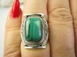 bpe9001 MALACHIT W ORIENTALNEJ OPRAWIE -  Pierścień Pierścionek MALACHIT - pobudza kreatywność r.15/ r.16 Srebro 925 # - 5