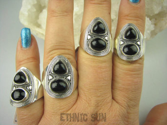 bpe6523 Biżuteria Orientalna - Delikatny OKAZ Pierścień czarny Onyks - regeneruje SERCE, EGZEMY, PAMIĘĆ r.14 Srebro 925 #