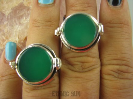 bpe6301 Biżuteria Orientalna !!! Otwierany Pierścień na Zdjęcia, Marzenia lub truciznę SEKRETNIK Zielony ONYKS r.15 Srebro 925 #