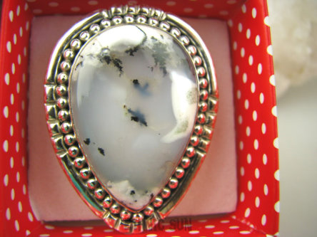 bpe7133 Duża 18G !! ŚNIEŻNA ZIMOWA KROPLA !!! Przepiękny Pierścień AGAT DENDRYTOWY  r.17 Srebro 925 #