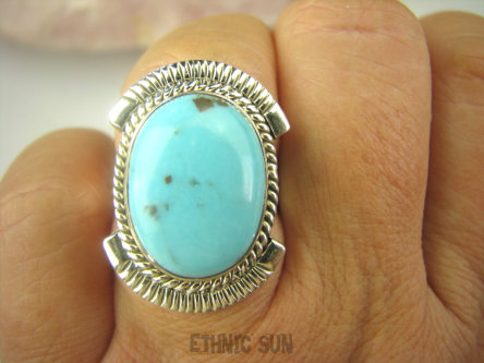 bpe8480 Niezwykły OKAZ Piękny Pierścień Pierścionek naturalny Błękitny TURKUS ARIZONA Turkusy r.17 egzotyczne Srebro 925 #