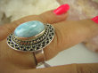 bpe6423  Pierścień Rzadki Błękitny Larimar (kamień Anielski ) - stawy, serce lęki, otwiera czakrę gardła r.18/ r.19 Srebro 925 # - 4