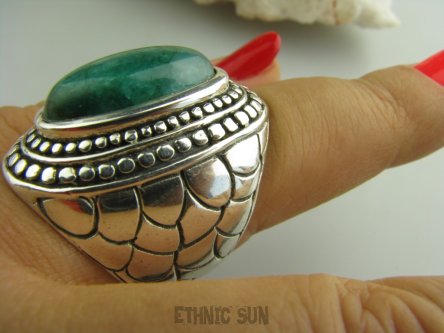 bpe3508 SKÓRA WĘŻA !!!! Niezwykły OLBRZYM Pierścień naturalny Szmaragd Indyjski Szmaragdy r.21 Srebro 925 #