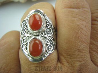 bpe5096 Egzotyczny Pierścień czerwony Onyks -  regeneruje SERCE, EGZEMY, PAMIĘĆ r.18 Srebro 925 #