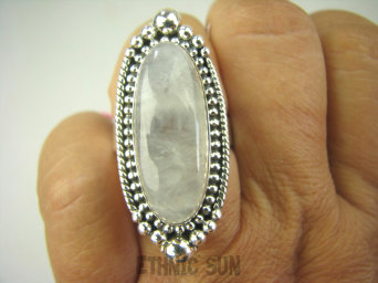 bpe7937 Biżuteria Orientalna !!! Długi 4 cm Egzotyczna Pierścień Kamień Księżycowy r.21 Srebro 925 #