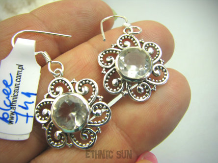 bkee741 Delikatne Kolczyki z Kryształami Górskimi Kryształ Górski KRYSZTAŁ GÓRSKI - Naturalny Odpromiennik Srebro 925