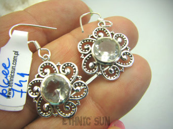 bkee741 Delikatne Kolczyki z Kryształami Górskimi Kryształ Górski KRYSZTAŁ GÓRSKI - Naturalny Odpromiennik Srebro 925