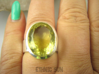 bpee4091 LŚNIĄCY KLEJNOT !! Piękny Pierścień Żółty CYTRYN LEMON  - OKAZ NAJWYŻSZA JAKOŚĆ KAMIENIA Cytryn - kamień antycukrzycowy r.17 Srebro 925 #