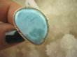 bpe6342 Anielski Pierścień Rzadki Błękitny Larimar (kamień Anielski ) - stawy, serce lęki, otwiera czakrę gardła r.19 Srebro 925 # - 2