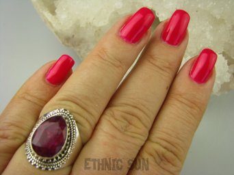 bpee3641 Malinowa Pokusa - Delikatny Pierścień Rubin Indyjski Rubiny r.17 Srebro 925