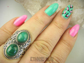 bpe8888 Biżuteria Egzotyczna !!! Pierścień Pierścionek MALACHIT - pobudza kreatywność r.16 szeroka obrączka Srebro 925 #