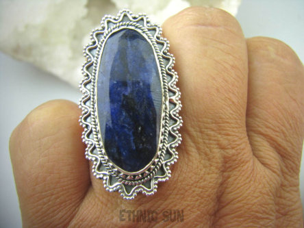 bpee3272 Szafirowy Długi 4.1 cm Przepiękny Pierścień Granatowy Szafir Indyjski Szafiry - WIERNOŚĆ związkach , Stres, choroby oczu ciśnienie r.16 Srebro 925 #