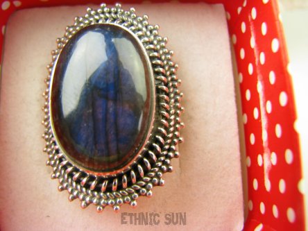 bpe8608 Orientalny Pierścionek Pierścień Granatowy Labradoryt Spektrolit - kamień Zorzy Polarnej r.16 Srebro 925 #