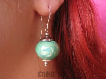 bke72 Artystyczne DUŻE PIĘKNE KUSZĄCE zielone Kolczyki CERAMIKA kule Srebro 925