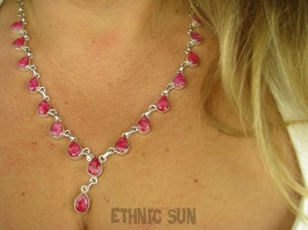 bn1450 Przepiękna Kaskada Duża 32 g Bardzo Wygodna Kolia Naszyjnik z Rubinami Rubin Indyjski Rubiny Srebro 925 #