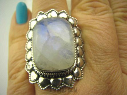 bpe4102 Duży 3,5 cm Piękny Kwiat Masywny Egzotyczny Pierścień Kamień Księżycowy r.17 Srebro 925 #