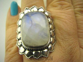 bpe4102 Duży 3,5 cm Piękny Kwiat Masywny Egzotyczny Pierścień Kamień Księżycowy r.17 Srebro 925 #