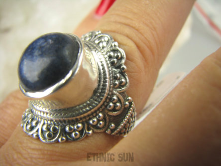 bpe6914 Śliczny zdobiony Pierścień Granatowy SODALIT - DOBRA PRZEMIANA MATERII r.20 Srebro 925 #
