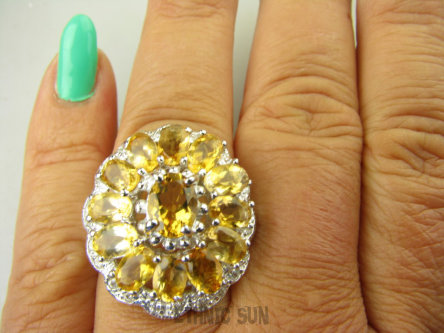 bpee4103 Duży Bosko piękny Lśniąca Kopuła Piękny Pierścień Pierścionek prawdziwe złote  Cytryny, Cytryn oraz Cyrkonie r.18 SREBRO RODOWANE 925 #