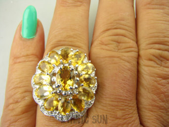 bpee4103 Duży Bosko piękny Lśniąca Kopuła Piękny Pierścień Pierścionek prawdziwe złote  Cytryny, Cytryn oraz Cyrkonie r.18 SREBRO RODOWANE 925 #